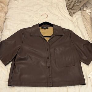 Apparis Chocolate Brown Vegan Leather Short Sleeve Button-Up